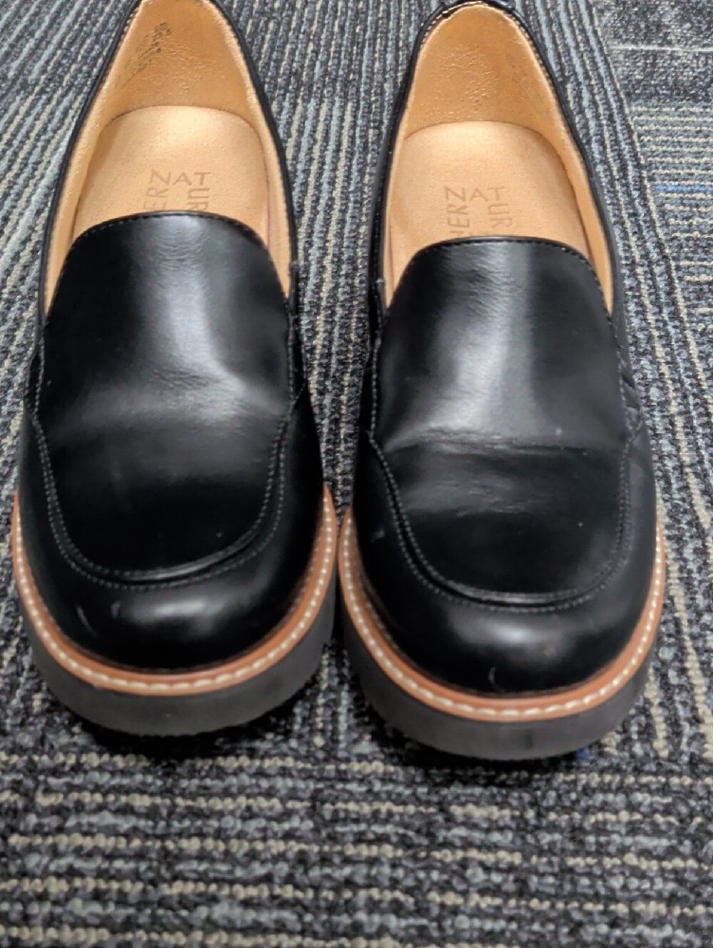 Naturalizer Black Leather Slip-On Loafers with Tan Trim - Picture 3 of 6